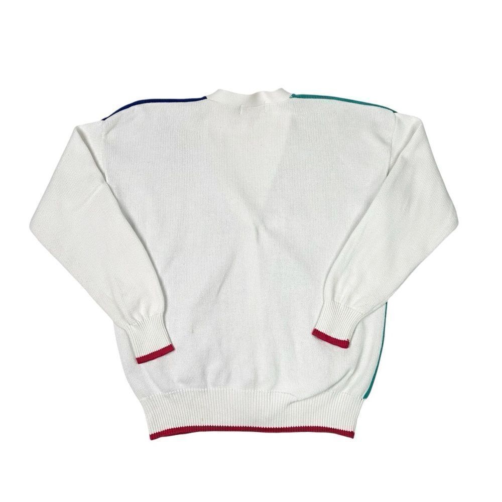 Vintage La Mode 90s Cardigan Sweater Pink Teal Knit Sz Medium Grandma Golf - Picture 2 of 5